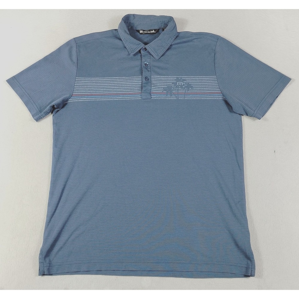 TravisMathew Private Pool Golf Polo Shirt Mens Medium Blue Striped Performance